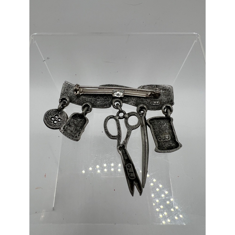 Vintage JJ Jonette Pewter Sewing Charm Pin Brooch 2" Silver Tone - Picture 4 of 9